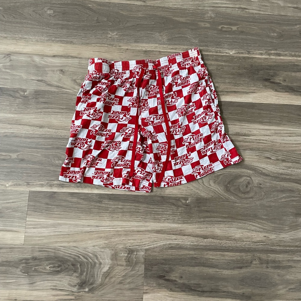 Red and White Athletic Shorts with Checkered Pattern